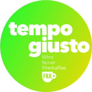 Label des Föhrer Kaffees "Tempo Giusto" von der Karuso Kaffeerösterei.
